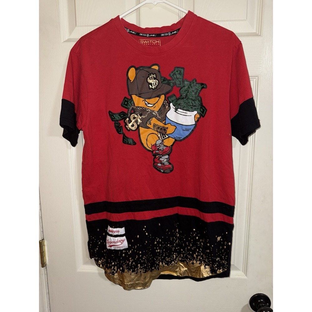 Switch Remarkable T-shirt Mens‎ L Pooh Winning Red Black Gold